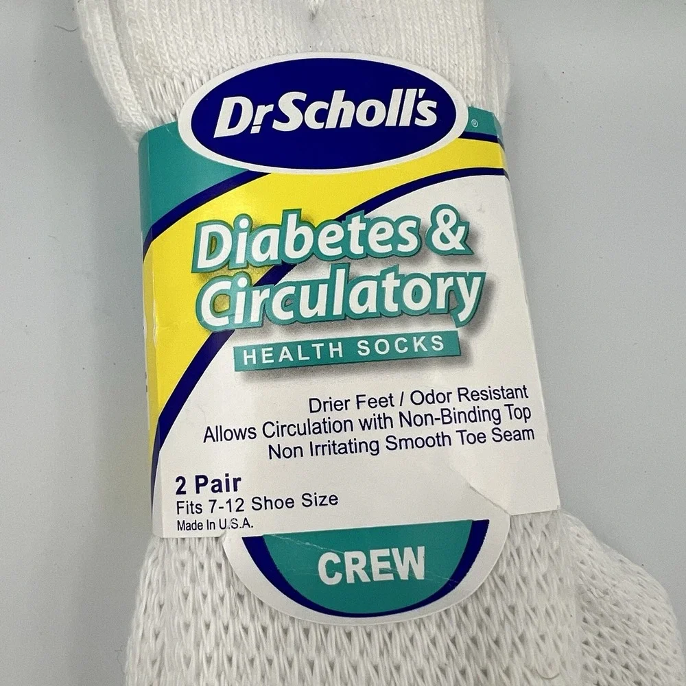 NEW! Dr Scholls Women Diabetes & Circulatory Crew Socks Size 7-12 White 2 Pairs